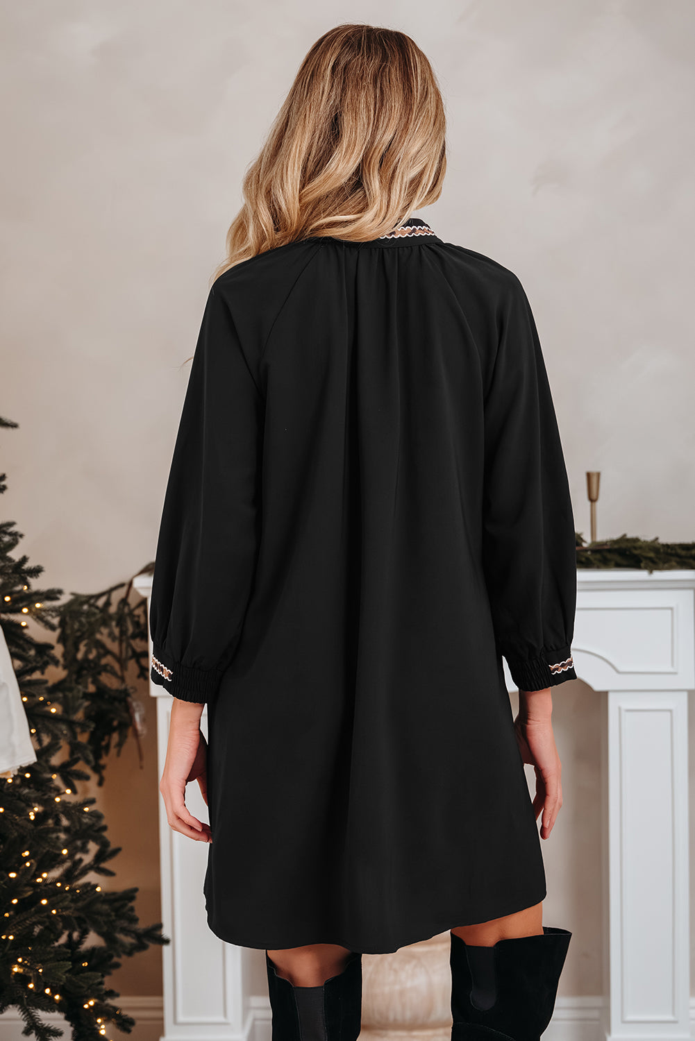 Black Contrast Trim Shift Mini Dress