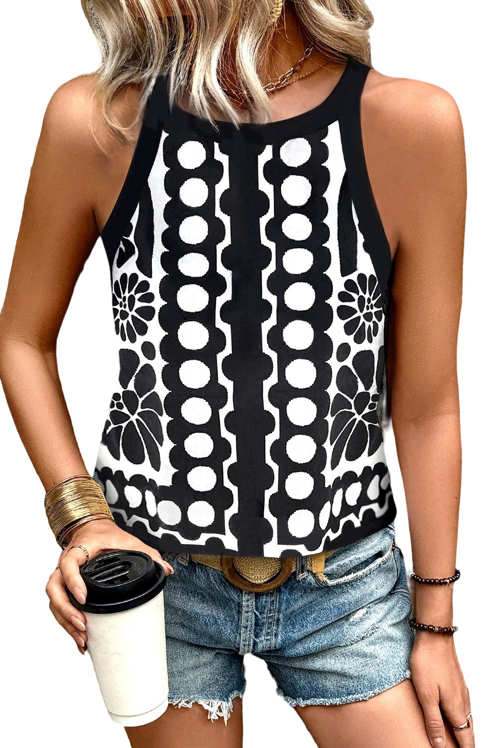 Abstract Dot Floral Print Tank Top