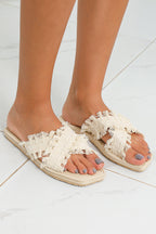 Tassel Crossed Straps Flat Slippers