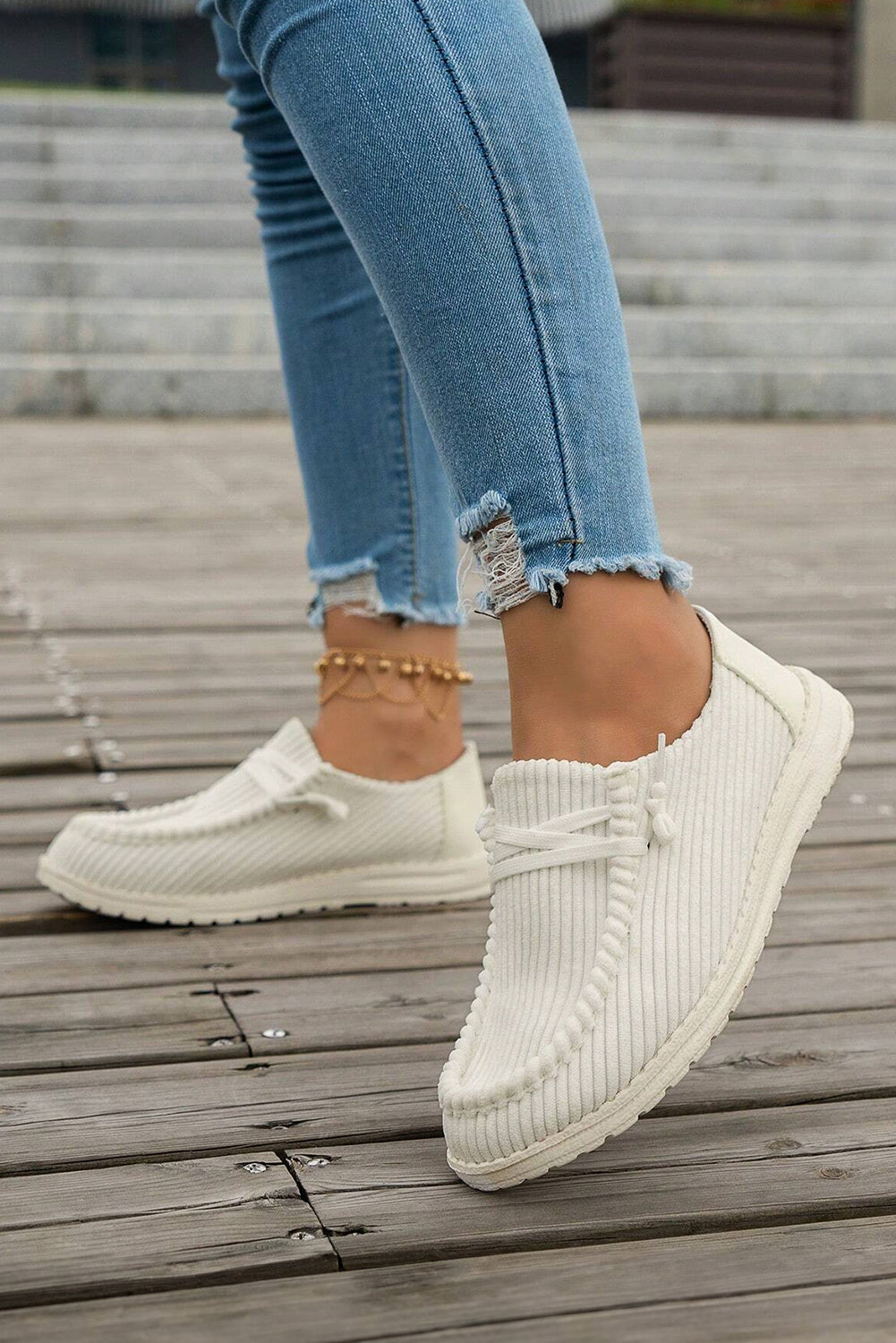 Ribbed Criss Cross Slip On Shoes