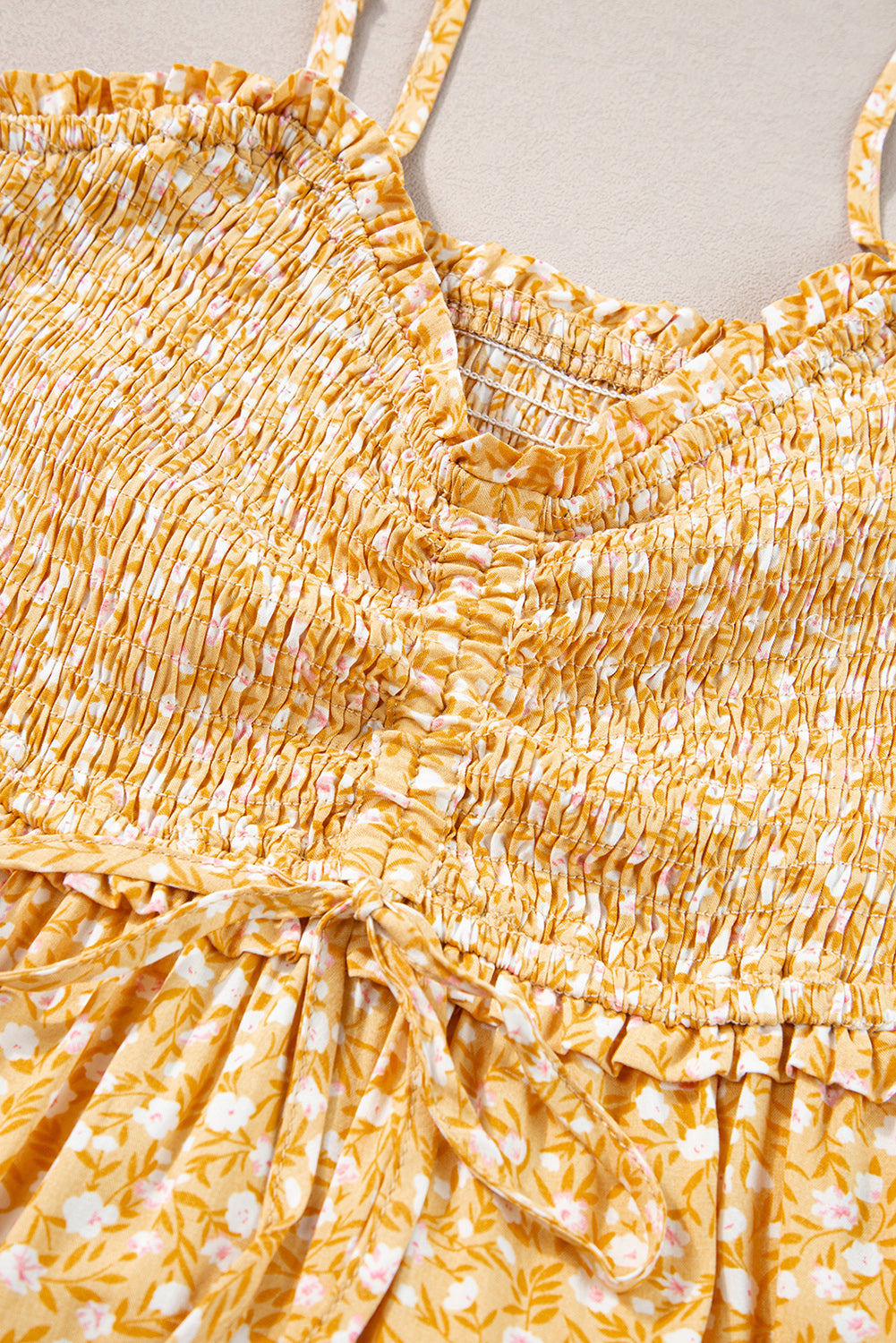 Yellow Smocked High Waist Floral Maxi Dress