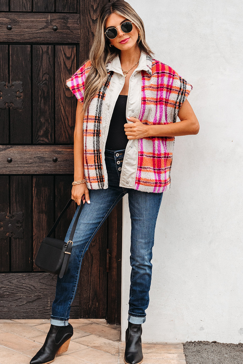 Rose Sherpa Plaid Vest