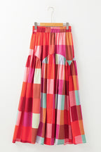 Plaid Print Ruched High Waist Maxi Skirt