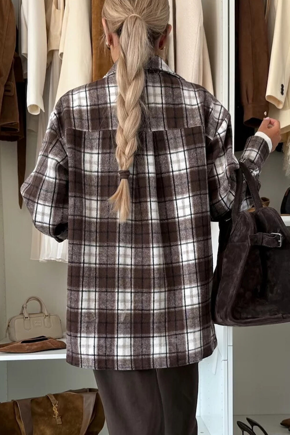 Dark Brown Flanel Boyfriend Shacket