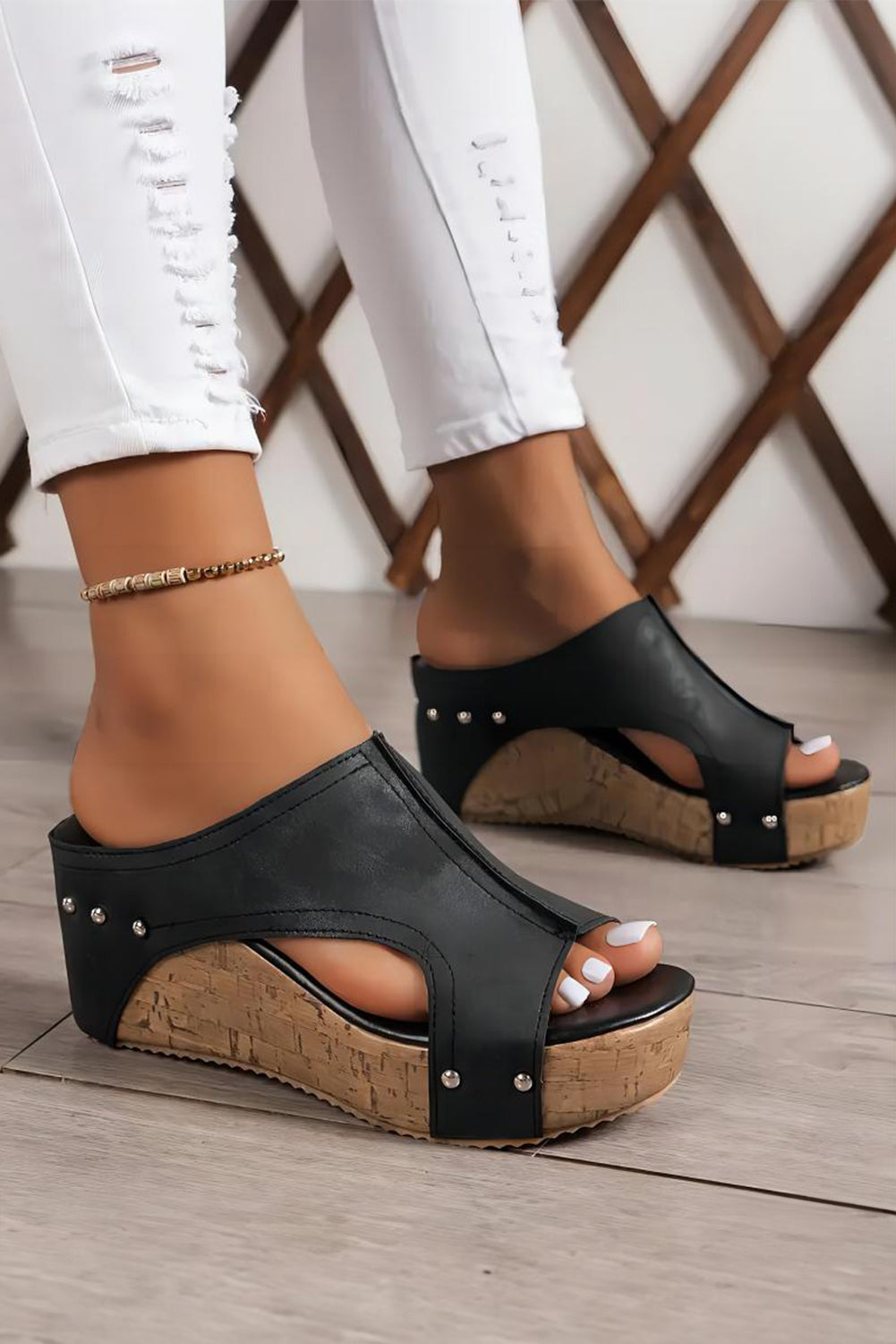 Studded Wedge Slippers