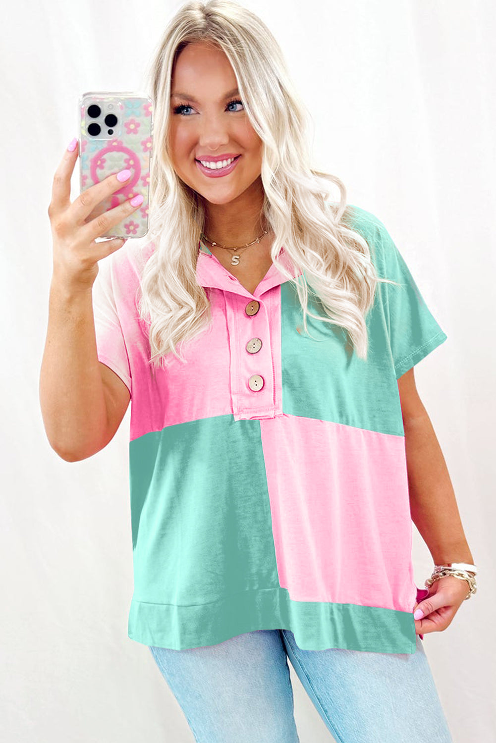 Mint Green Two Tone Collared T Shirt