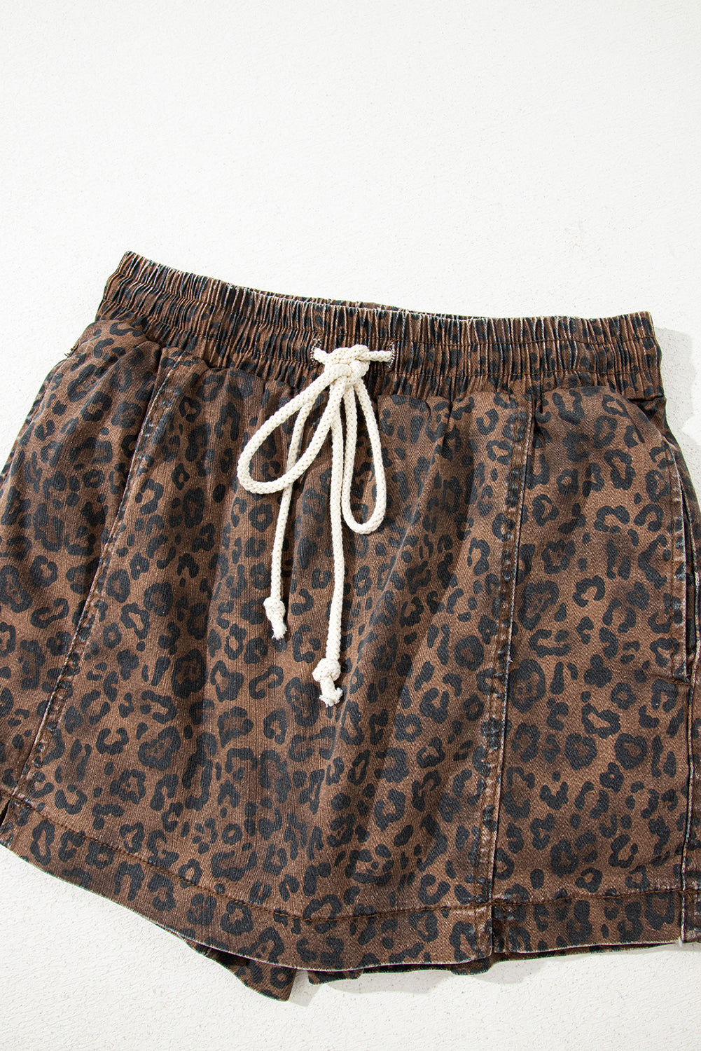 Leopard Print Drawstring Denim Skort