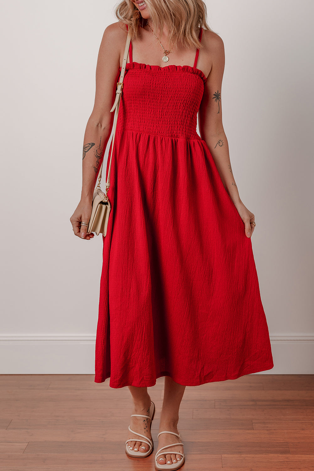 Textured Spaghetti Strap Midi Dress