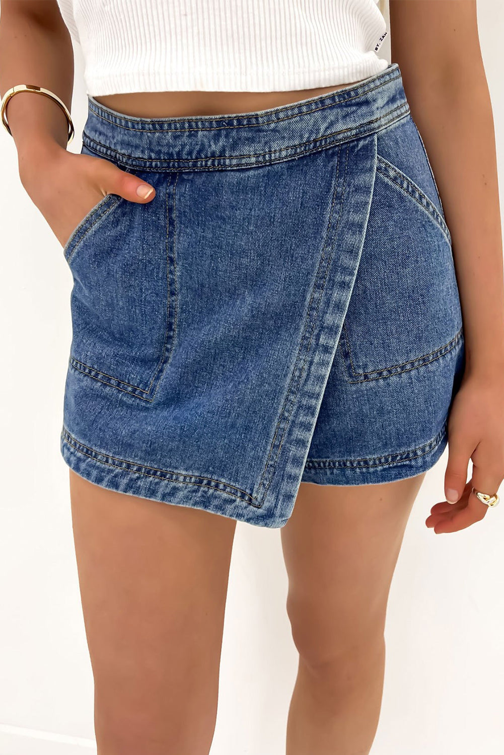 Blue Wrapped Mini Denim Skort