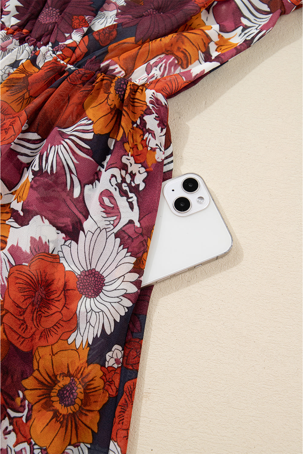 Floral Print Wrap Puff Sleeve Mini Dress