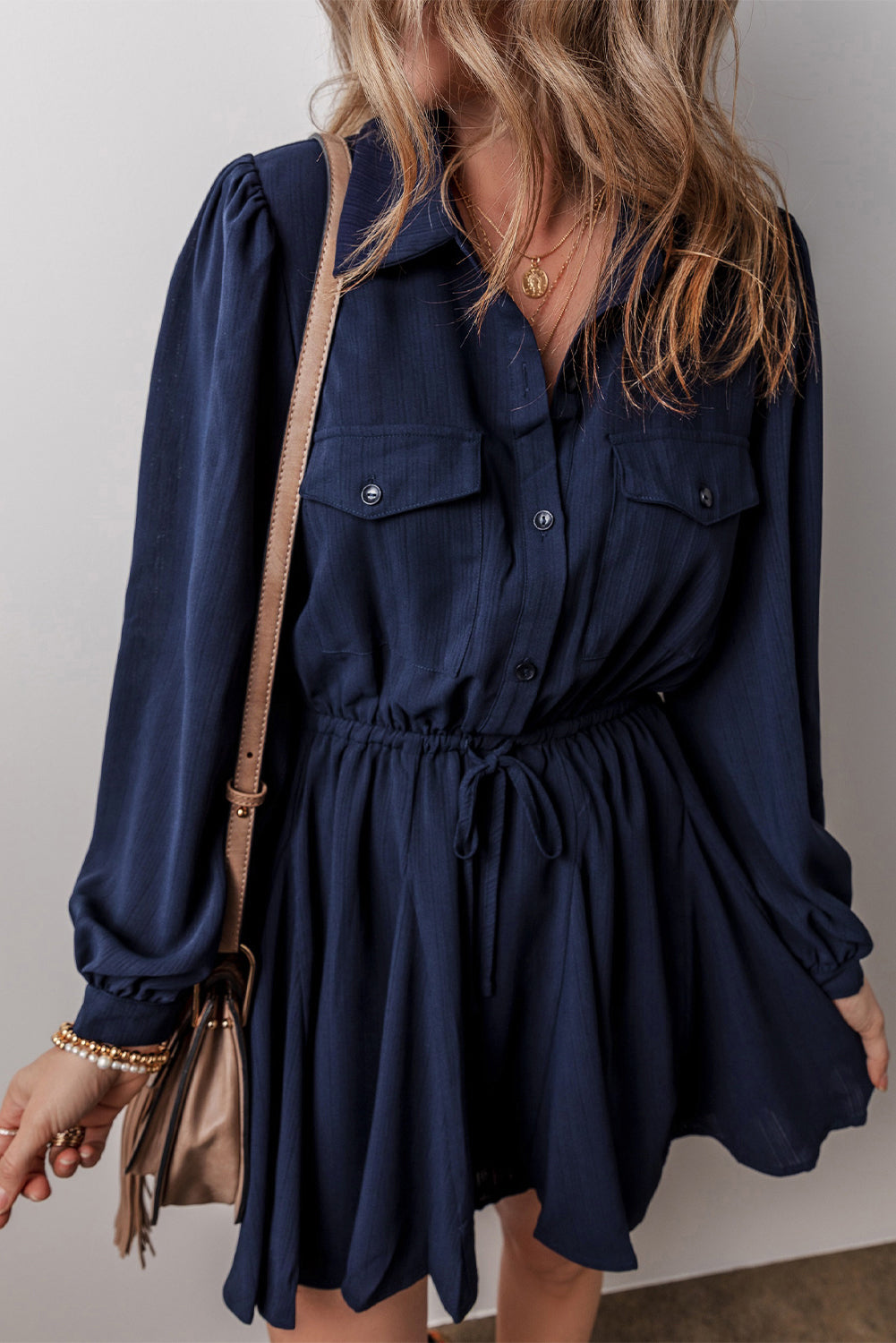 Navy Tunic Shirt Mini Dress