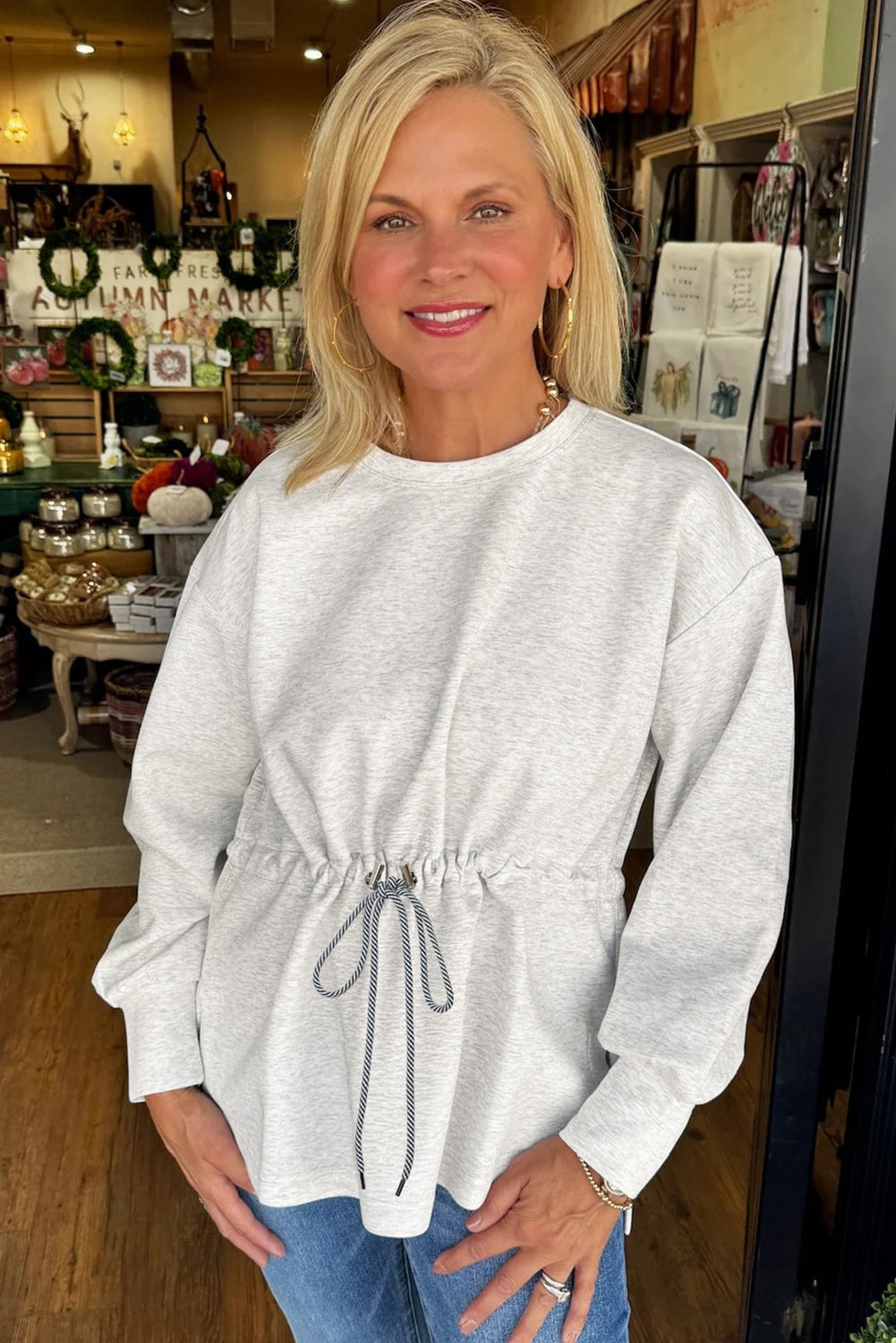 Grey Drawstring Waist Tunic Sweatshirt