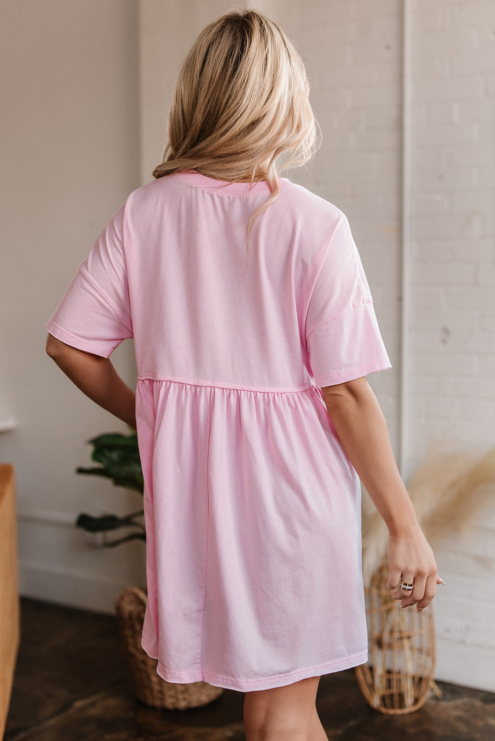 Pink Pocketed Babydoll Dress