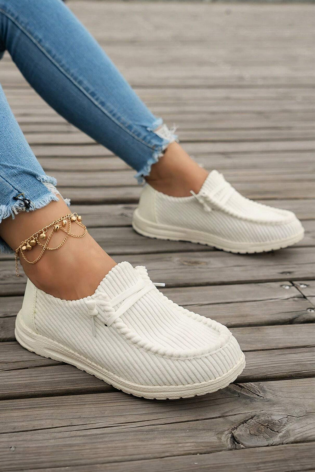 Ribbed Criss Cross Slip On Shoes