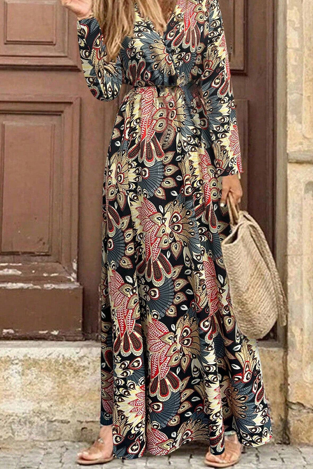 Printed Wrap High Waist Maxi Dress