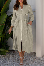 Striped Zip Front Midi Dress