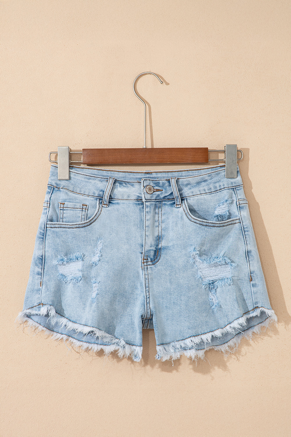 Blue Distressed Denim Shorts