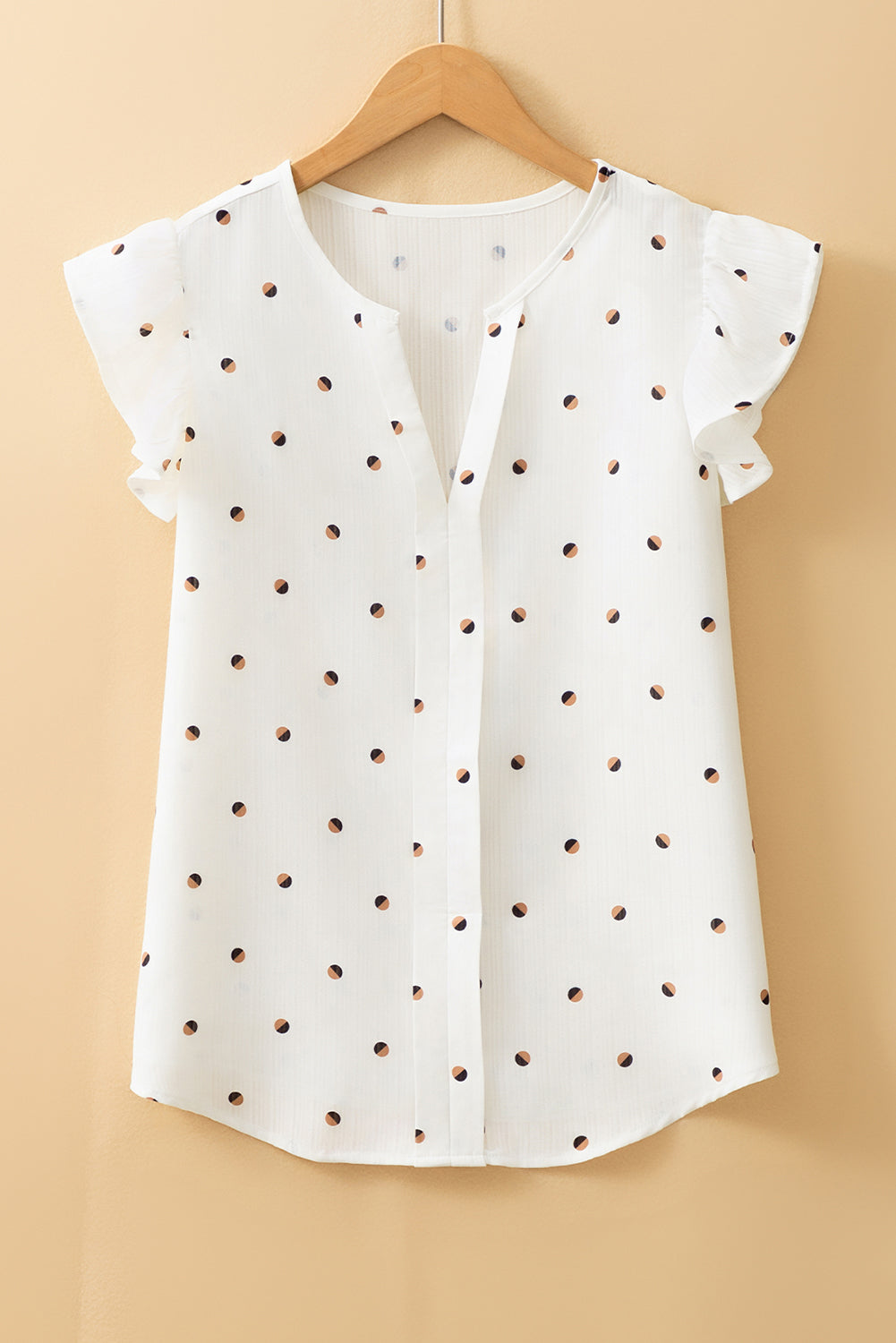 Polka Dot Ruffled Shoulder Tank