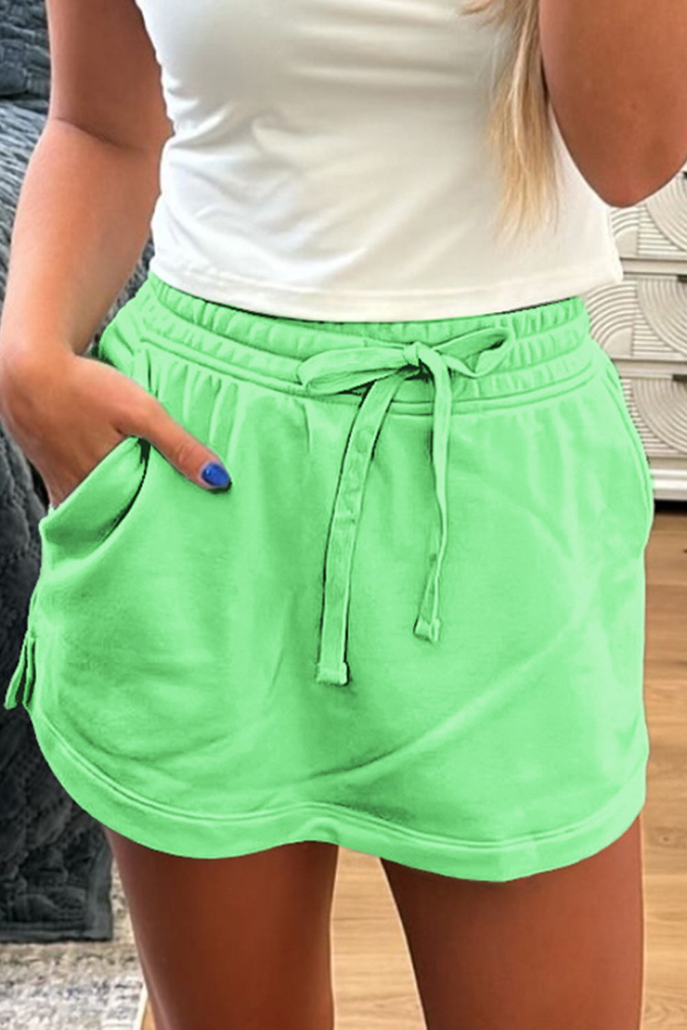 Light Green French Terry Drawstring Mini Skort