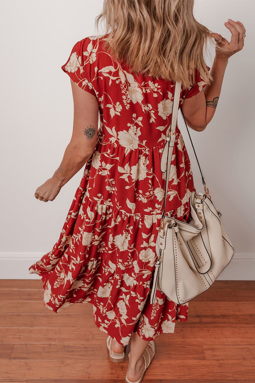 Floral Print Tiered Midi Dress