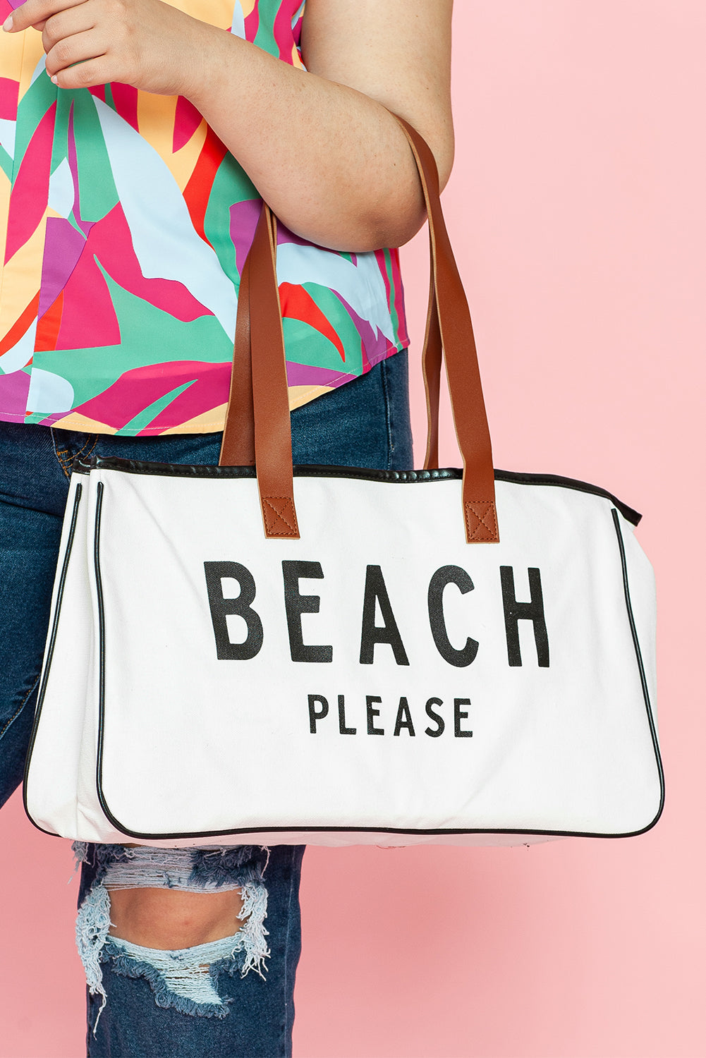 White Printed Large Canvas Tote Bag