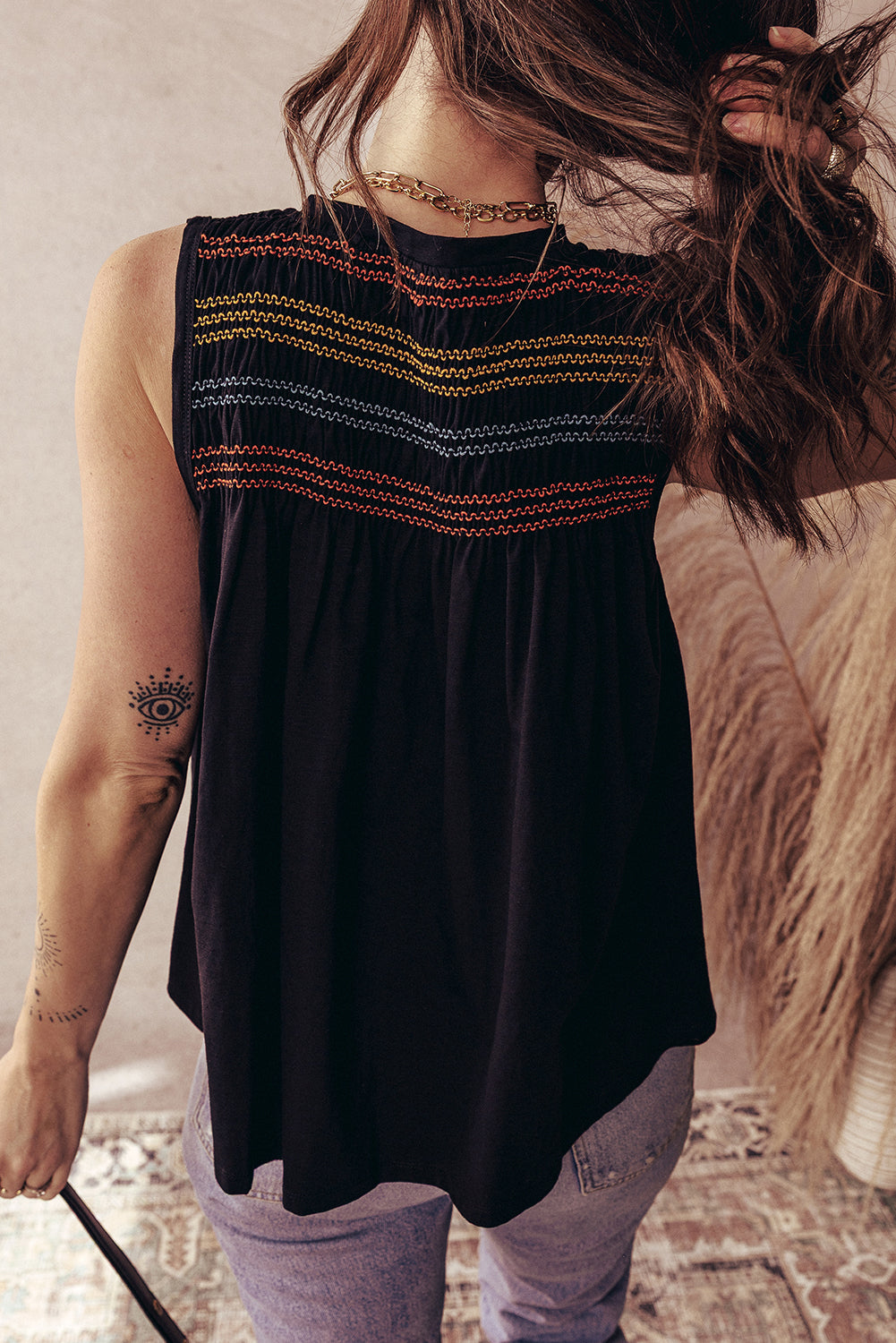 Shirred Yoke Tank Top