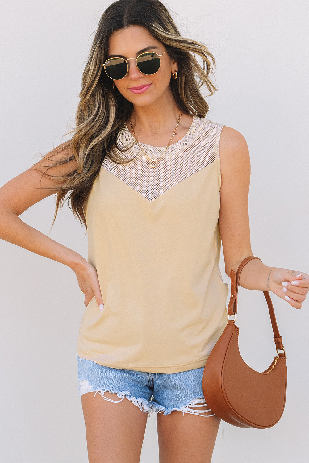 Oatmeal Mesh Tank Top