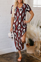 Aztec Print Long T-shirt Dress