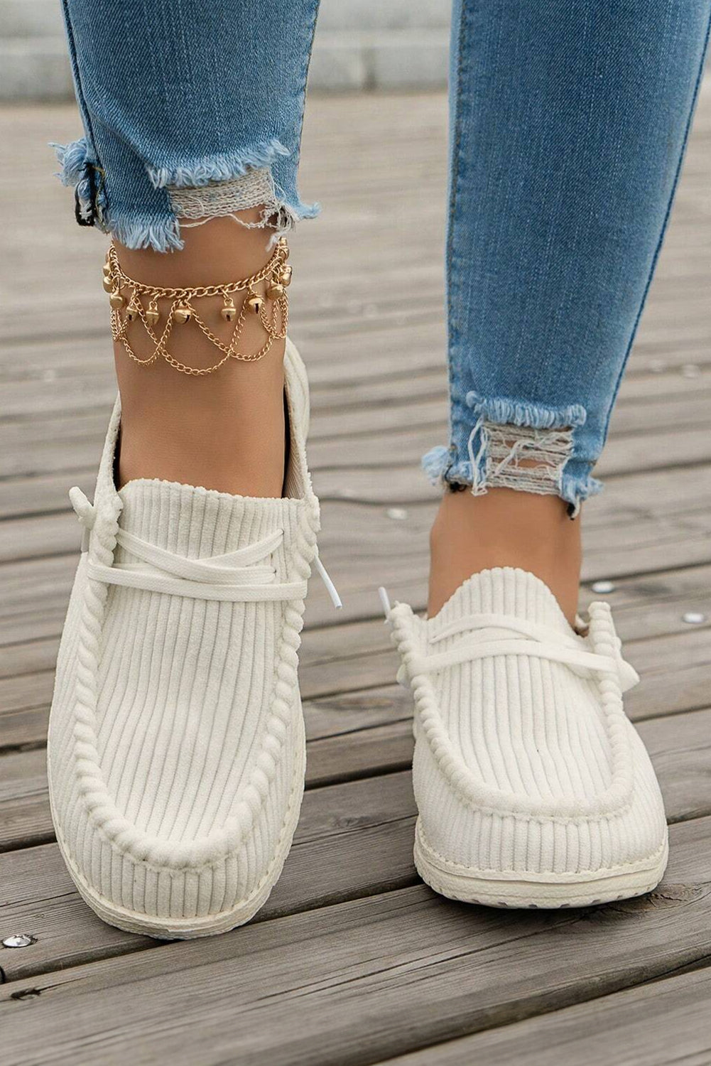 Ribbed Criss Cross Slip On Shoes