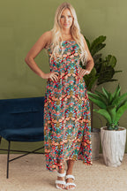 Boho Floral Print High Waist Maxi Dress