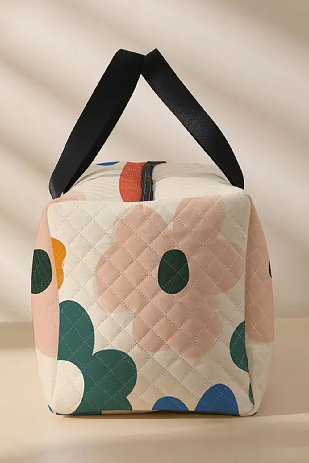 White Flower Print Quilted Duffel Bag