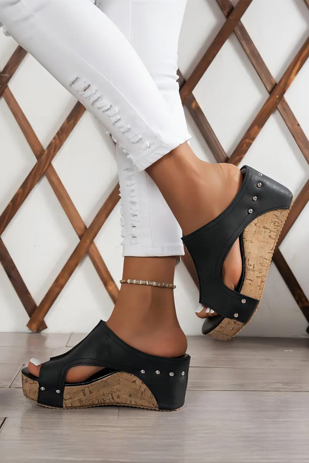 Studded Wedge Slippers
