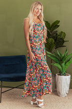 Boho Floral Print High Waist Maxi Dress