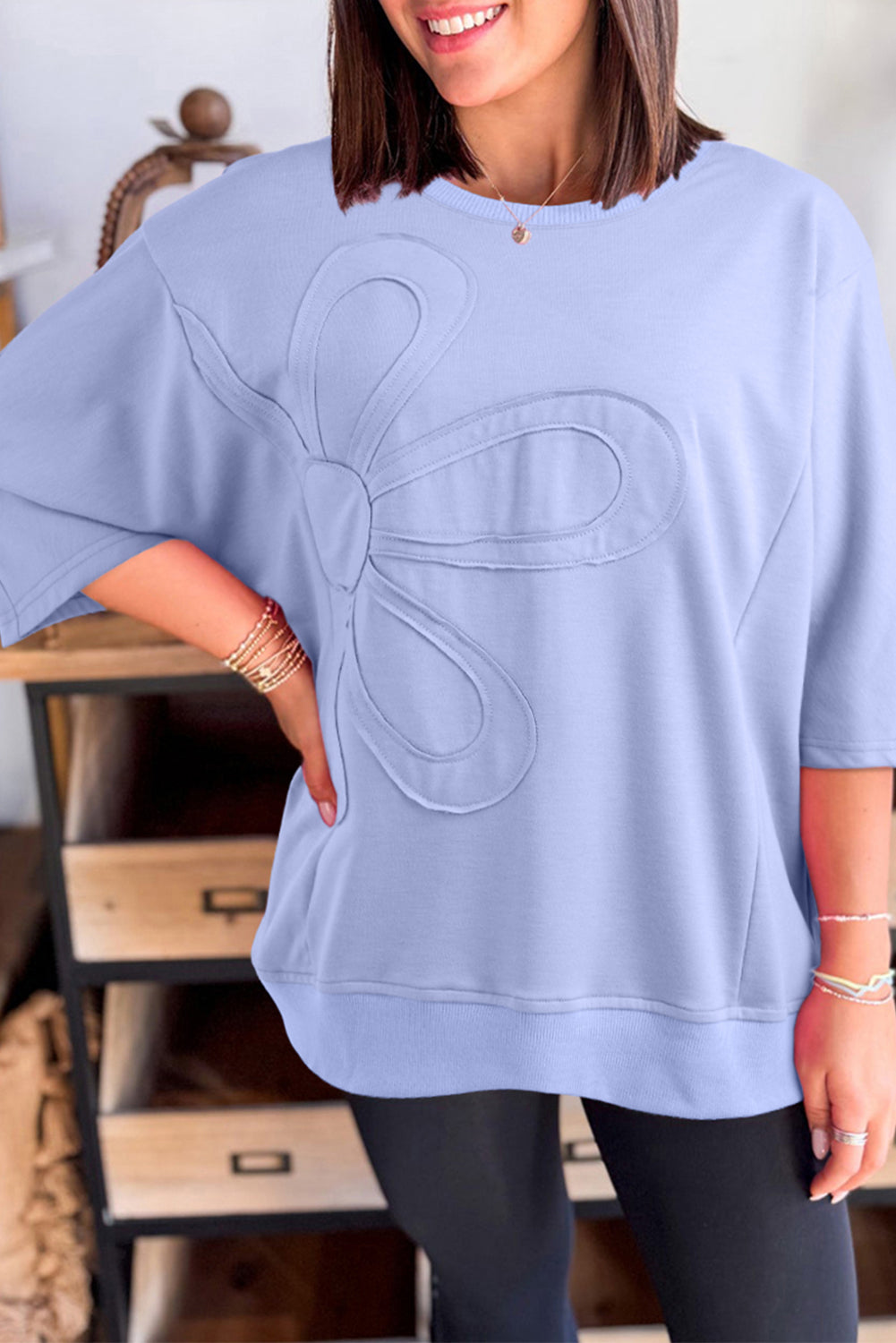 Blue Floral Patched Tunic Top