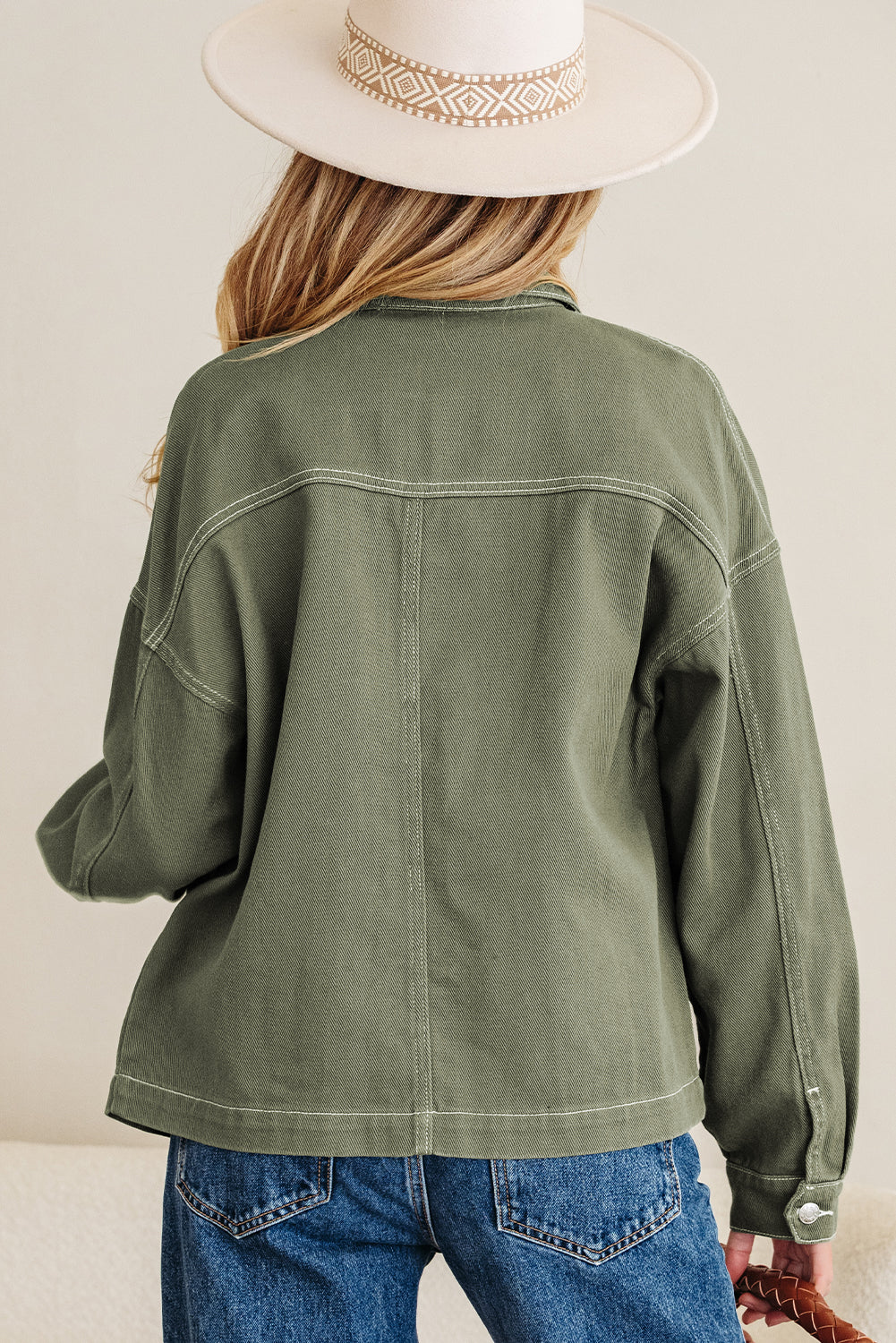 Green Collared  Boyfriend Denim Jacket
