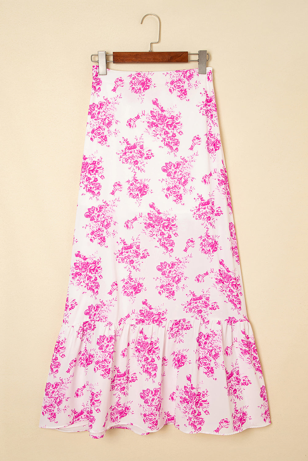 Rose Boho Ruffle Split Maxi Skirt