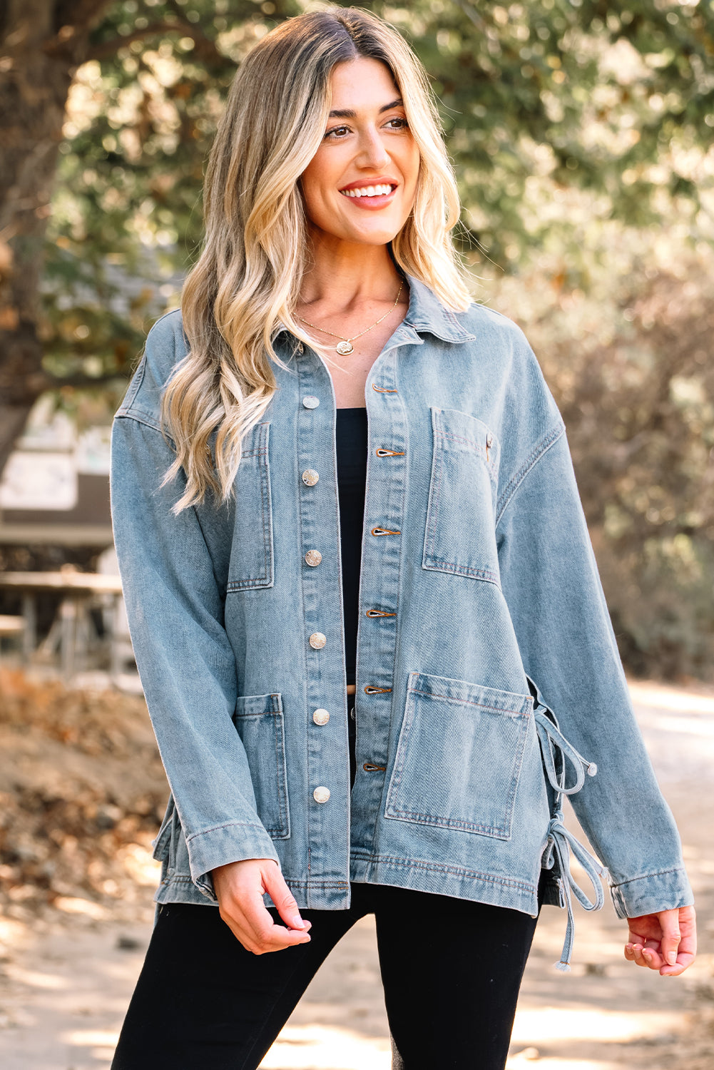 Blue Side Tie up Boyfriend Denim Jacket