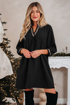 Black Contrast Trim Shift Mini Dress
