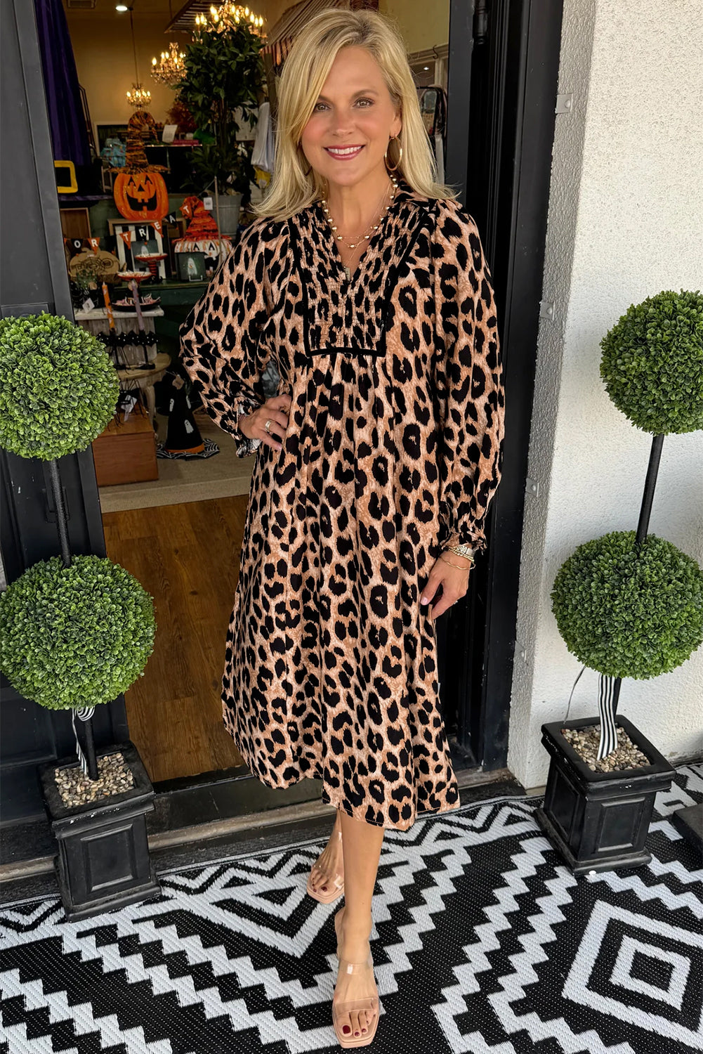 Leopard Print Flowy Midi Dress